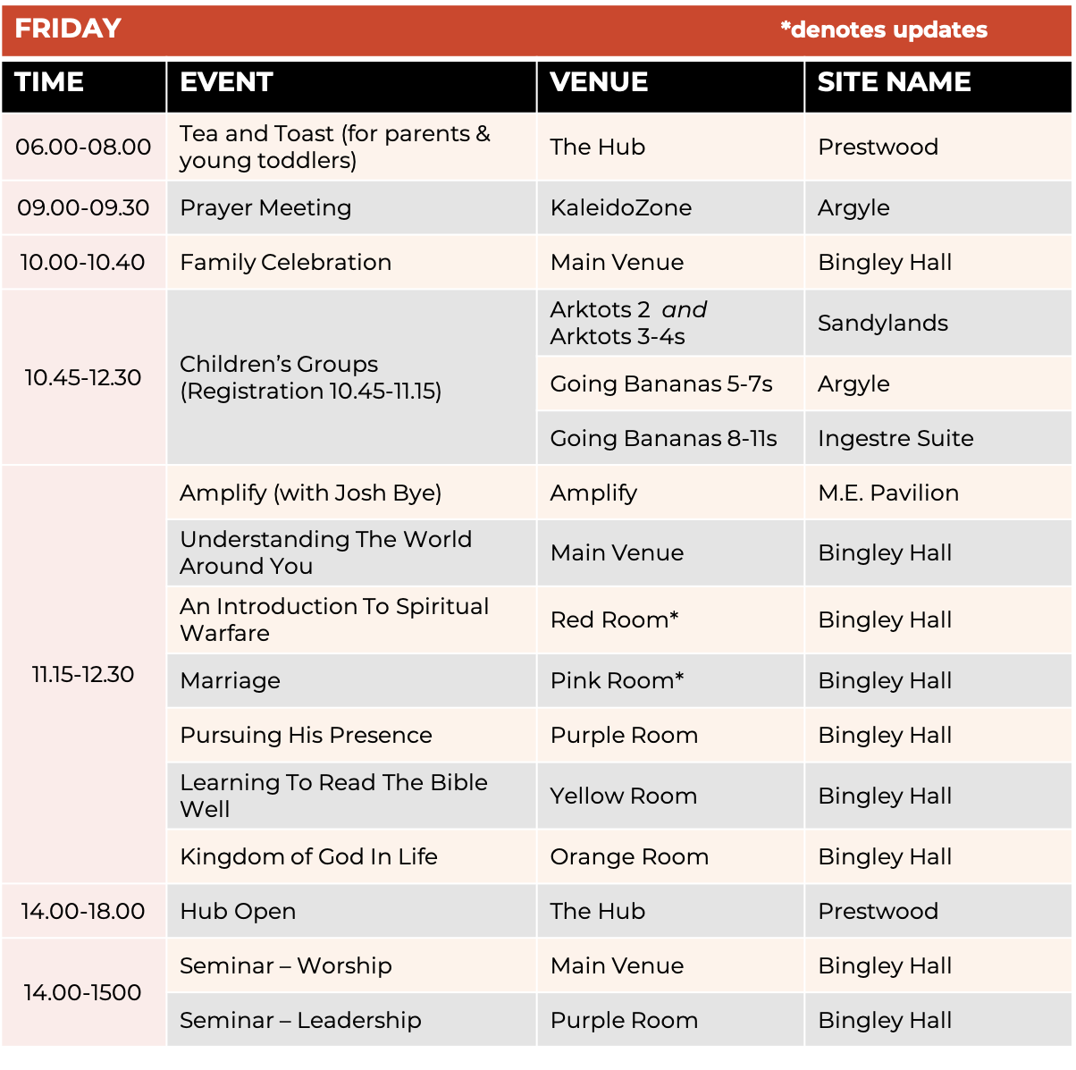 Schedule - Friday 1