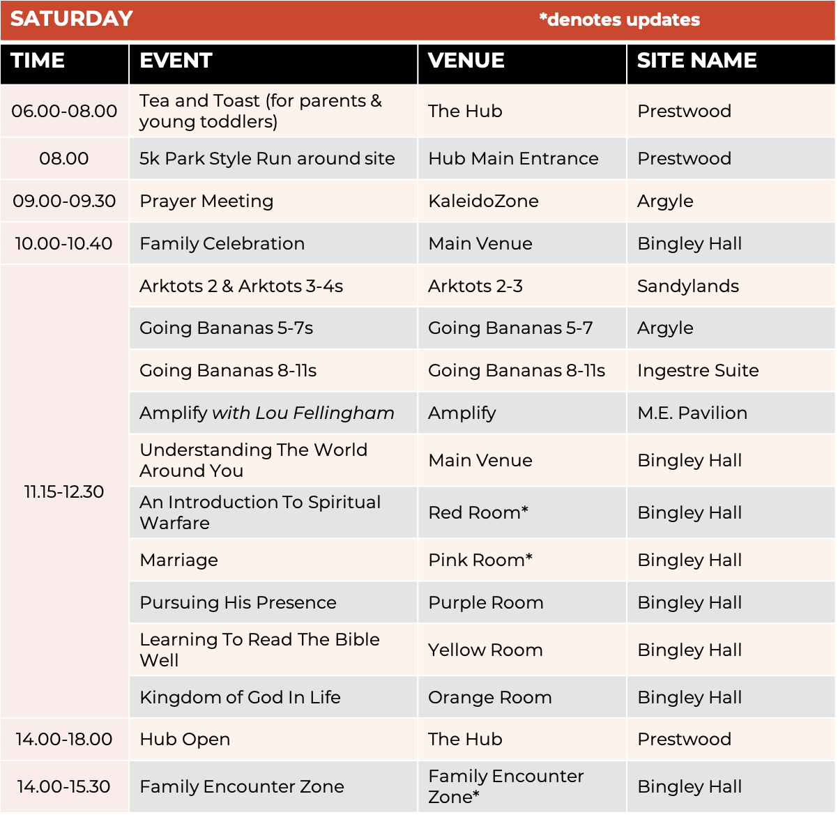 Schedule - Saturday 1