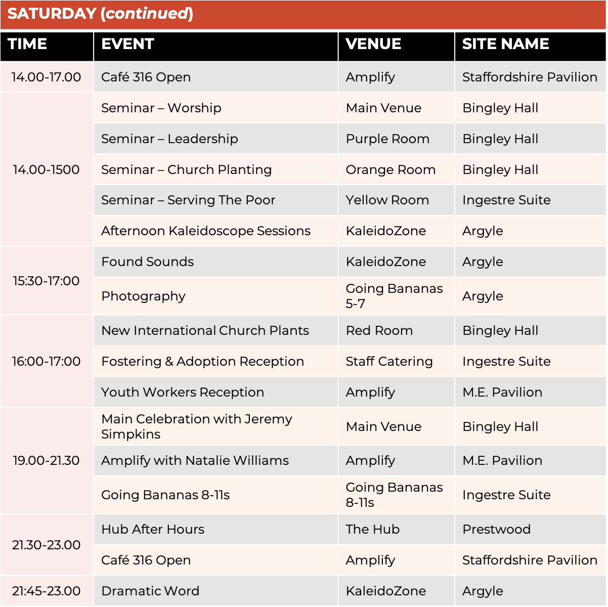 Schedule - Saturday 2