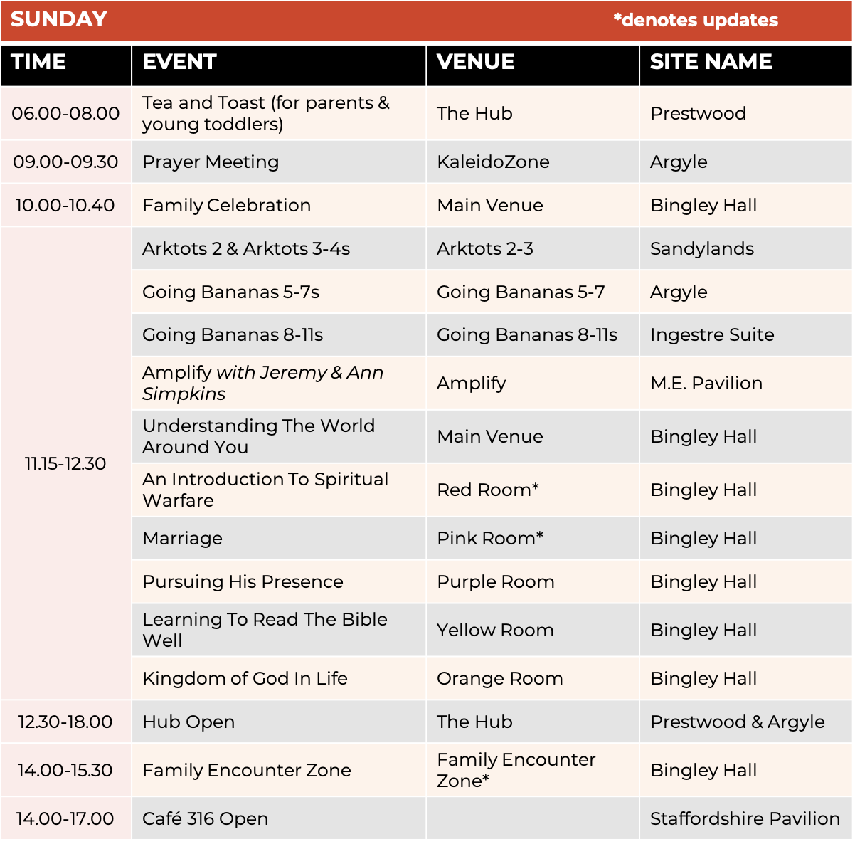 Schedule - Sunday 1