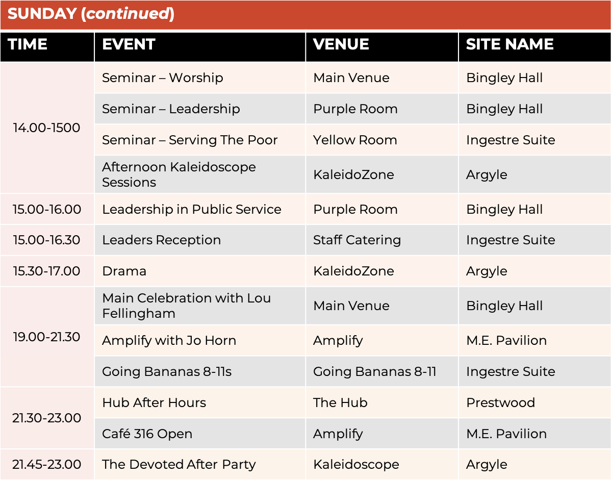Schedule - Sunday 2